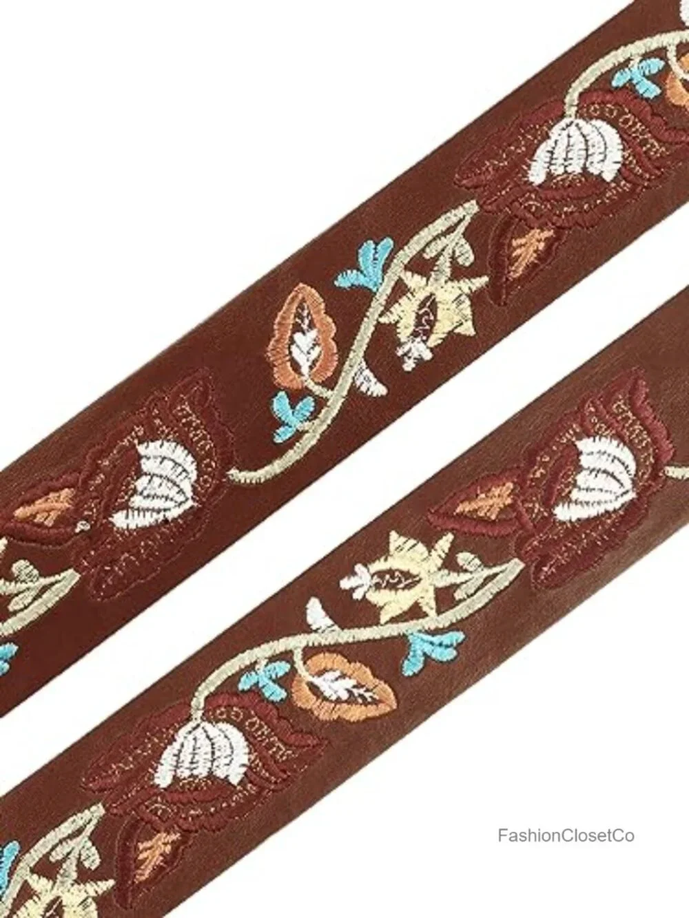 Embroidered Floral PU Leather Belt for Women Wide Vintage Boho Waist